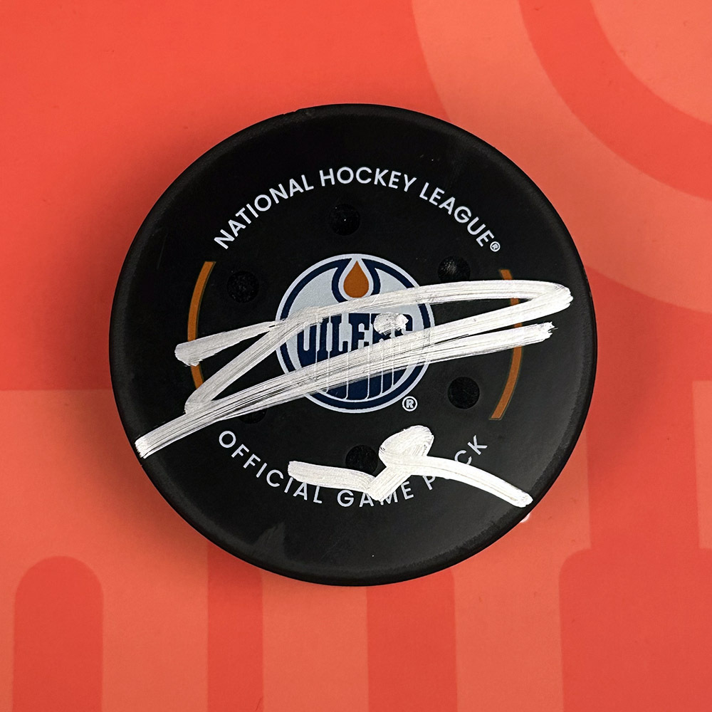 Leon Draisaitl #29 - Autographed Edmonton Oilers Goal Puck Scored On March 4, 2025 vs. Anaheim Ducks - Ties Mark Messier For 4th Place For Goals In Oilers Franchise History!