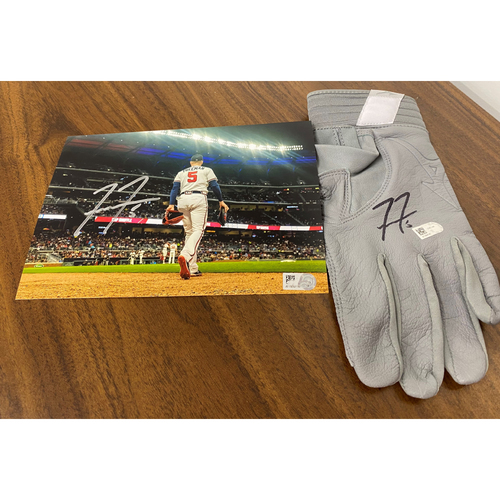 Freddie Freeman MLB Authenticated Autographed Batting Glove (Large) And Photo, Combo