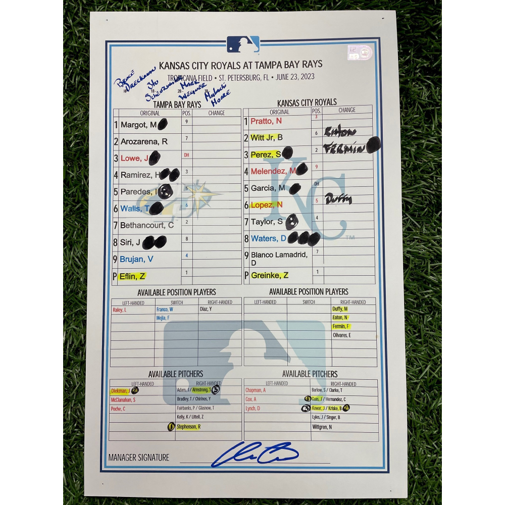 Game Used 25th Anniversary Lineup Card Tampa Bay Rays v Kansas City