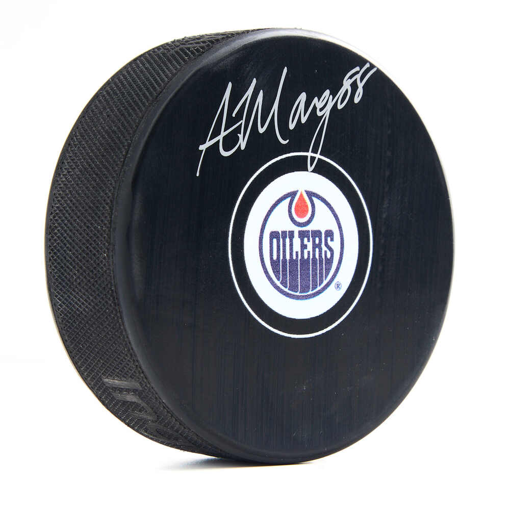 Andrew Mangiapane Autographed Edmonton Oilers Hockey Puck