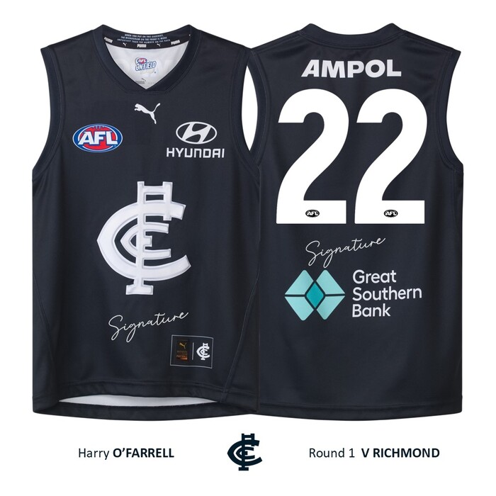 Photo of Harry O'Farrell #22 Carlton Round 1 'Raised Monogram' Guernsey