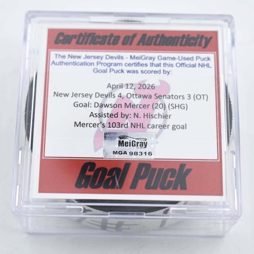 Image of Mercer, Dawson - New Jersey Devils - April 12, 2026 vs. Ottawa Senators (Devils Logo)