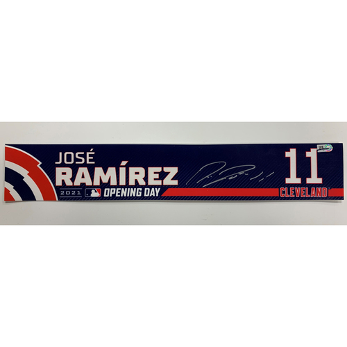Game-Used, Autographed Jose Ramirez #11 Opening Day Locker Name Plate