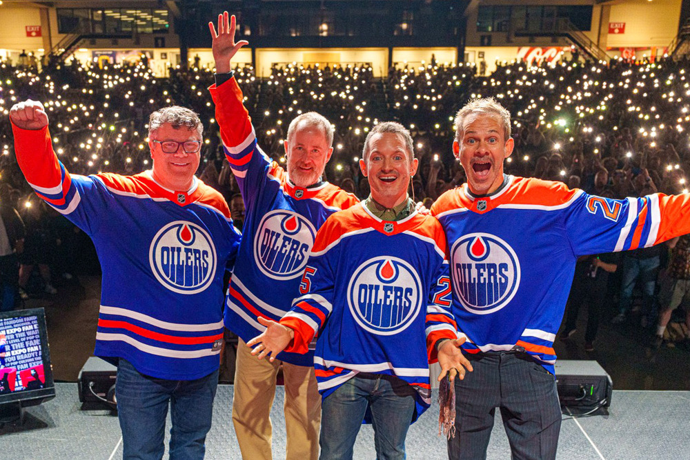 Actors Elijah Wood, Sean Astin, Billy Boyd and Dominic Monaghan - The Original Hobbits Of The Lord Of The Rings Trilogy, Autographed Edmonton Expo Worn Oilers Jerseys