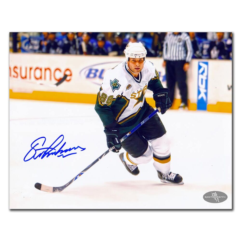 Eric Lindros Autographed Dallas Stars 8x10 Photo - White Jersey Game Action