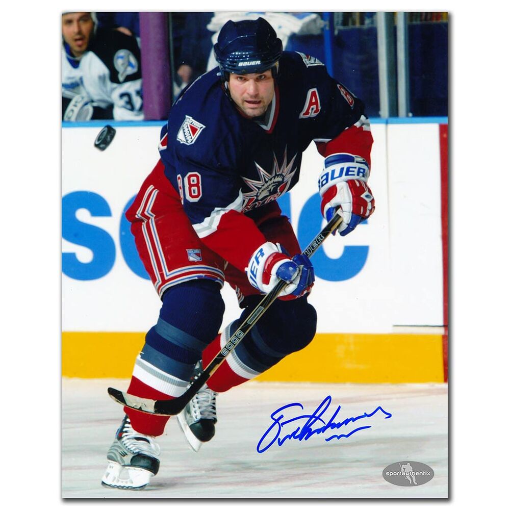 Eric Lindros Autographed New York Rangers 8x10 Photo - Blue Jersey Game Action