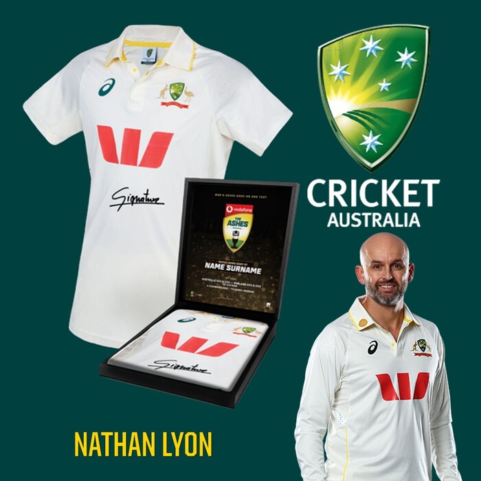Photo of Nathan Lyon Australia v England Ashes 2nd Test Signed 12th Man Shirt