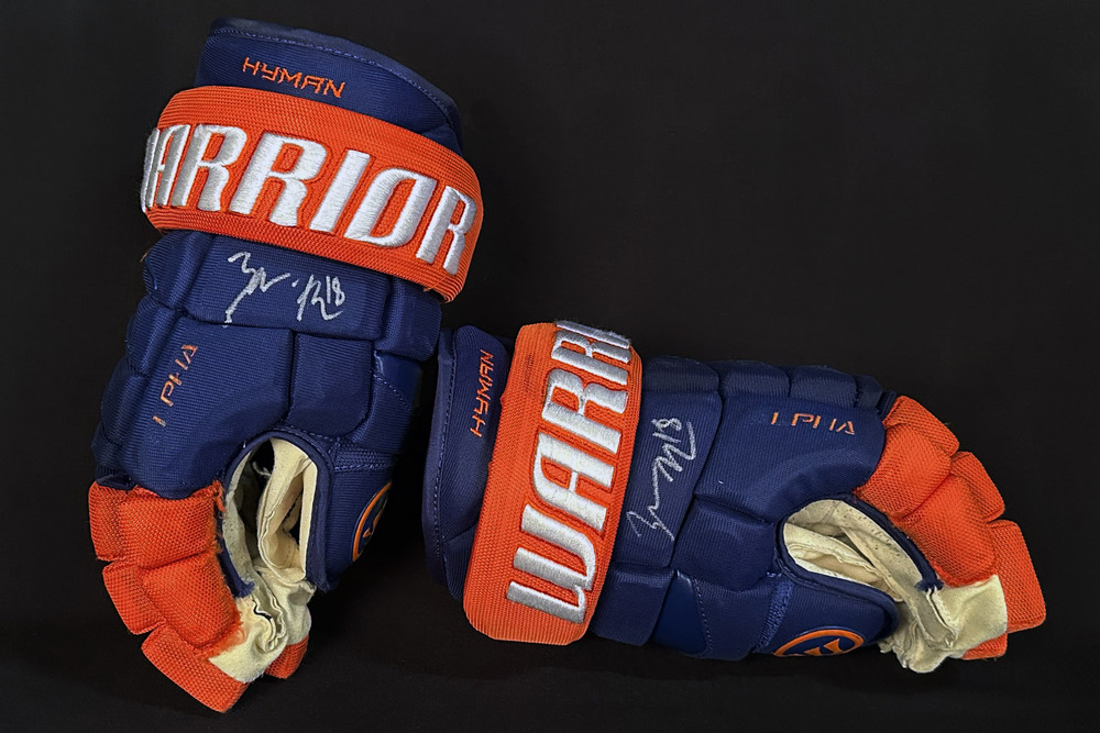 Zach Hyman #18 - Autographed 2024-25 Edmonton Oilers Game-Worn Warrior Hockey Gloves - Photo-matched To Round #1 of Stanley Cup Play-Offs vs Los Angeles Kings!