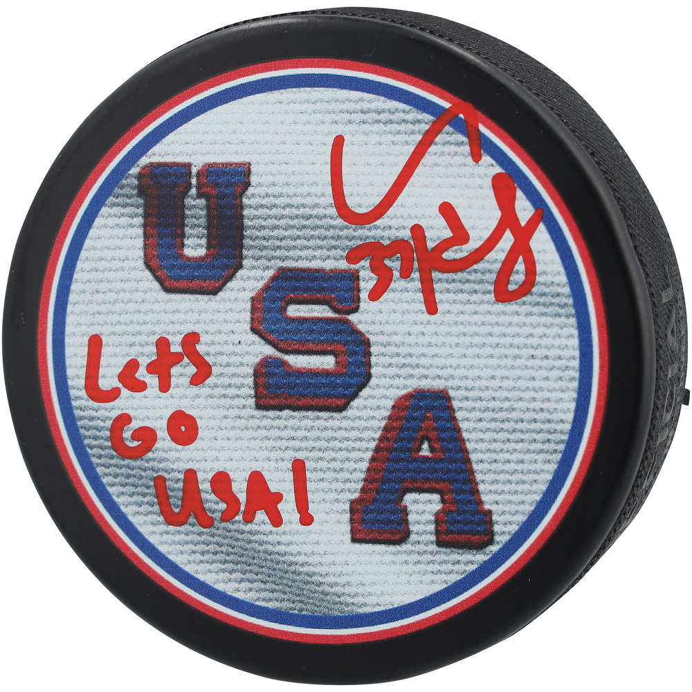 Connor Hellebuyck Winnipeg Jets Autographed Team USA 2026 Olympics Hockey Puck with 