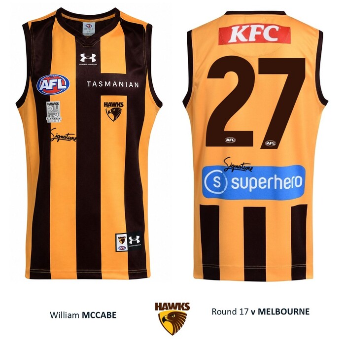 Photo of William McCabe #27 Hawthorn 2026 '25 Years in Tasmania' Match-Worn Guernsey