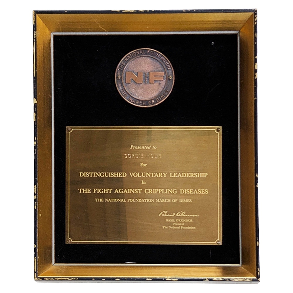 Gordie Howe's March of Dimes Award Plaque