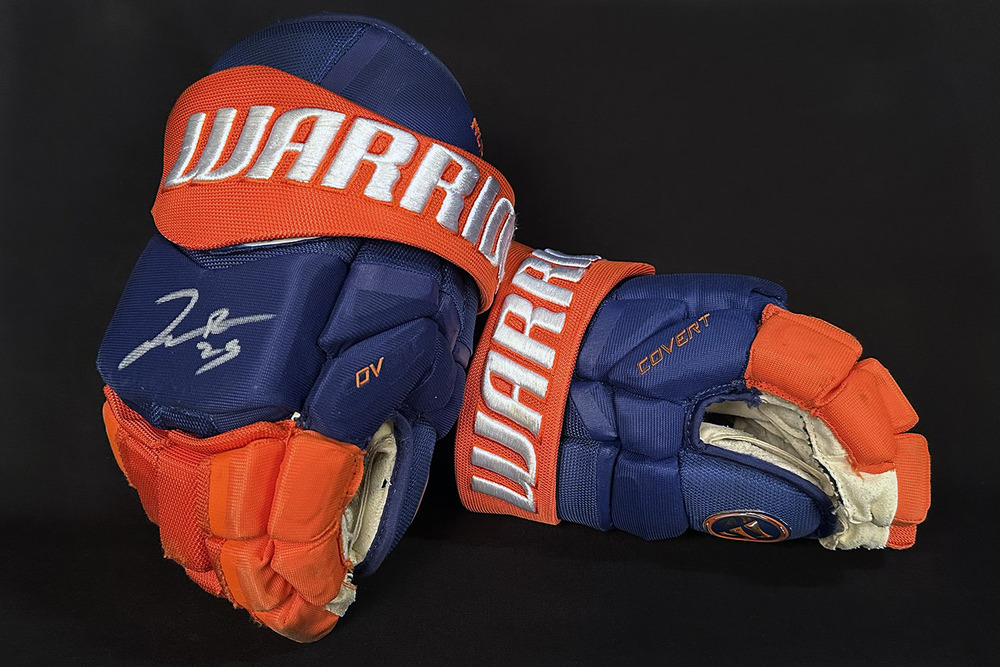 Darnell Nurse #25 - Autographed 2024-25 Edmonton Oilers Game-Worn Warrior Hockey Gloves - Photo-matched To Assist On Connor McDavid's 1000th NHL Point vs Nashville Predators!