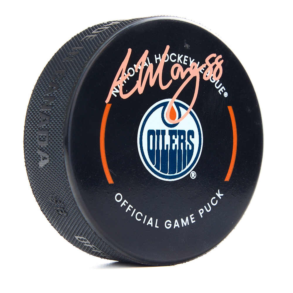 Andrew Mangiapane Signed Edmonton Oilers Official Game Puck