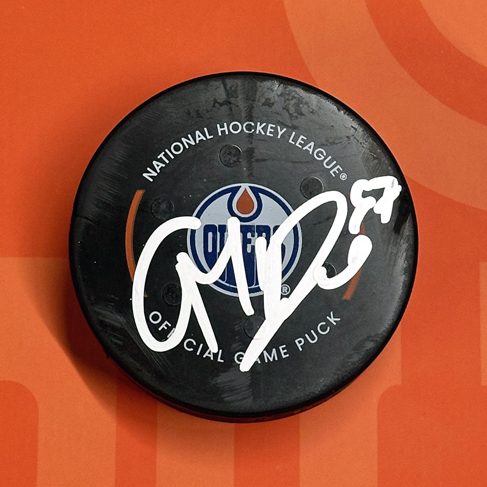 Connor McDavid #97 - Autographed Edmonton Oilers Goal Puck Scored On April 5, 2024 vs. Colorado Avalanche (30th of Season)