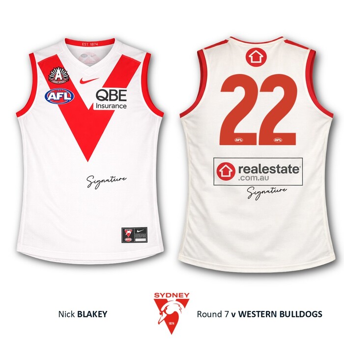 Photo of Nick Blakey #22 Sydney Swans 2026 ANZAC Appeal Round Match-Worn Guernsey