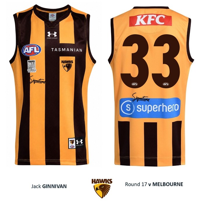 Jack Ginnivan #33 Hawthorn 2026 '25 Years in Tasmania' Match-Worn Guernsey