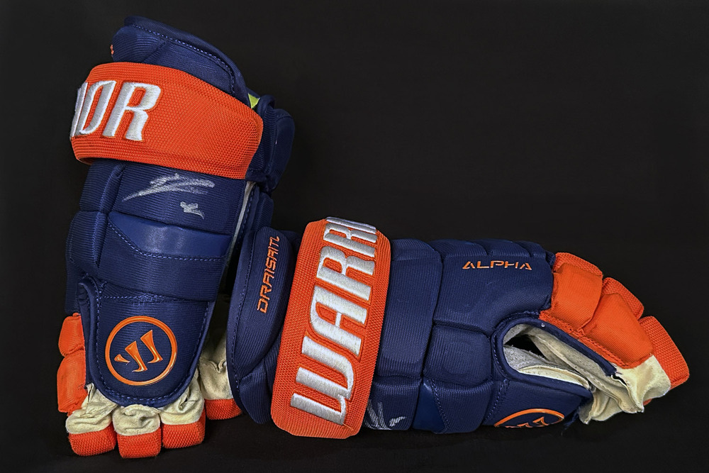 Leon Draisaitl #29 - Autographed 2024-25 Edmonton Oilers Game-Worn Warrior Hockey Gloves - Photo-matched To Round #3 Of Stanley Cup Play-offs Vs Dallas Stars (Pair #2 of 2 Worn)