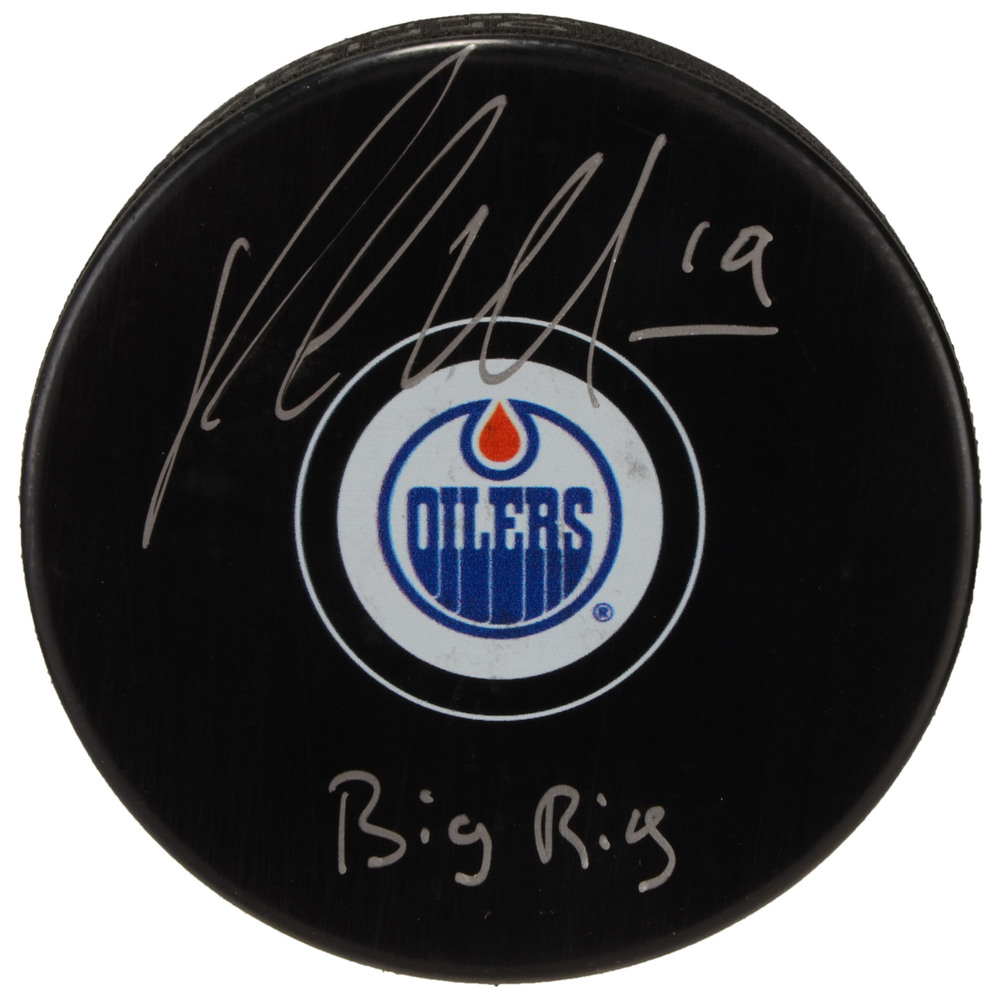 Patrick Maroon Edmonton Oilers Autographed Hockey Puck with Big Rig Inscription