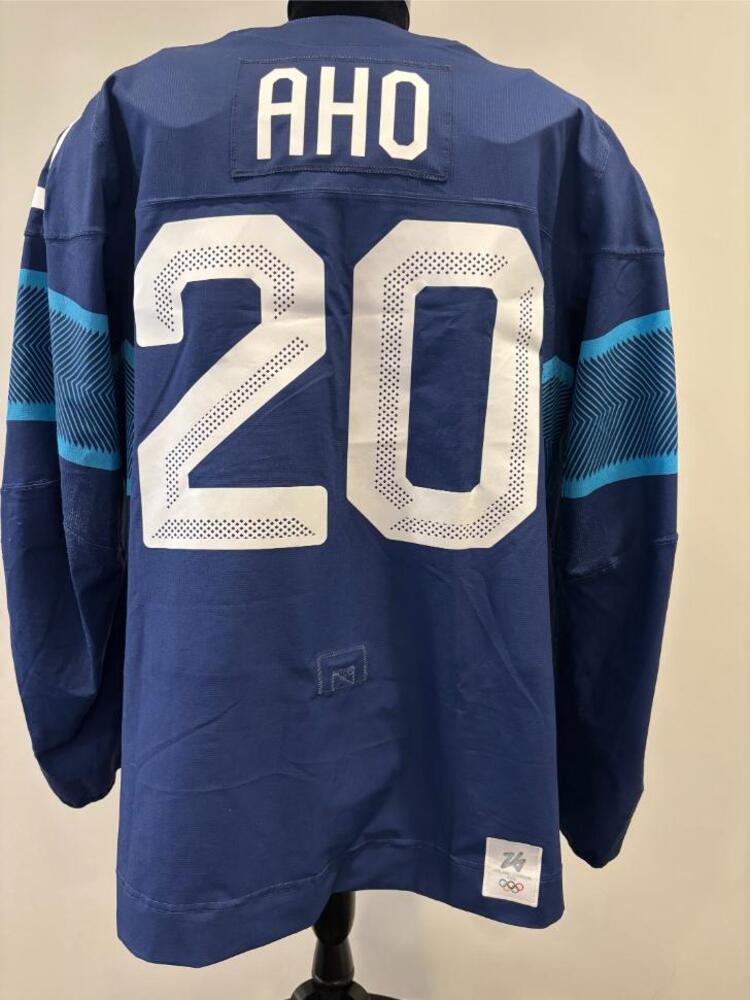 Sebastian Aho Finland Game-Used Blue Jersey worn v. Switzerland on February 18, 2026, as a part of the 2026 Milano Cortina Winter Games.