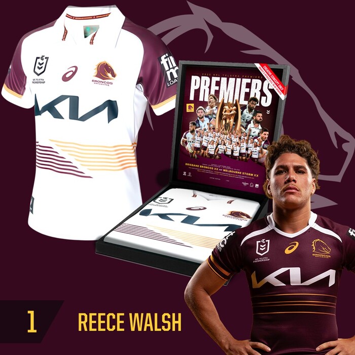 Reece Walsh #1 Brisbane Broncos 2025 Player-Issue Grand Final Jersey