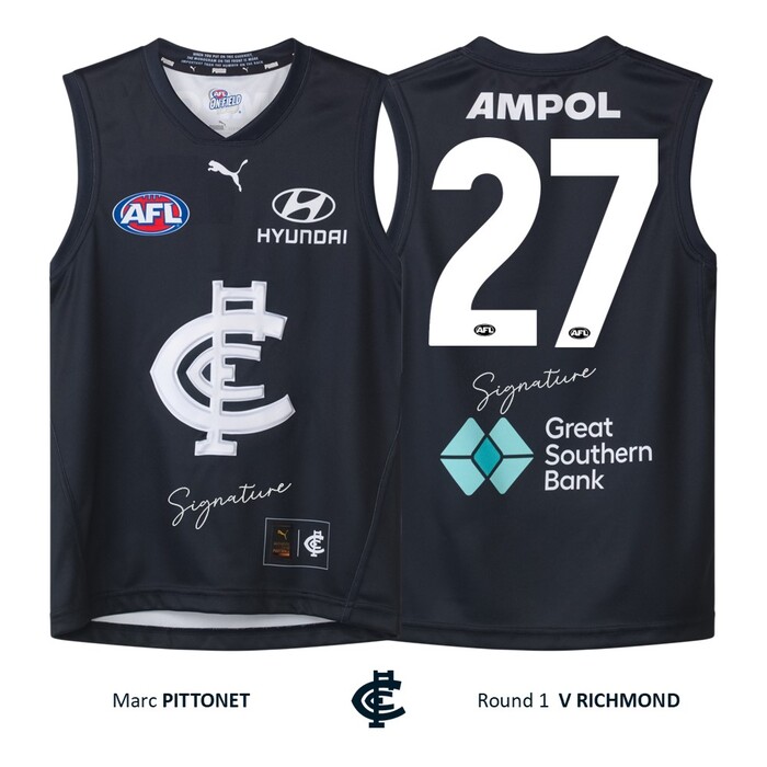 Photo of Marc Pittonet #27 Carlton Round 1 'Raised Monogram' Guernsey