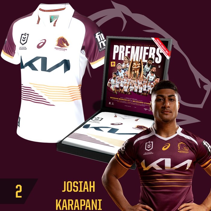 Josiah Karapani #2 Brisbane Broncos 2025 Player-Issue Grand Final Jersey