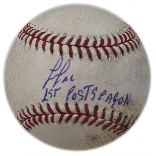 Photo of Luisangel Acuña - Autographed Game-Used Baseball - Inscribed "1st Postseason" - 2024 Postseason - NLDS Game 3 - 10/8/24