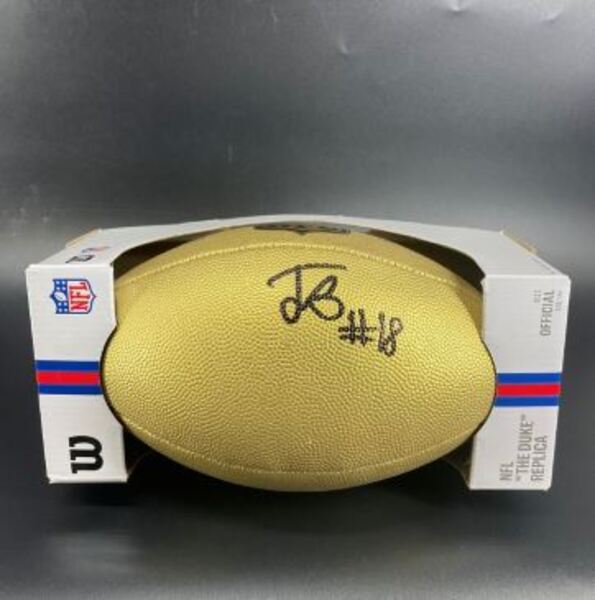 NFL - Raiders Jack Bech Signed Gold Composite Football