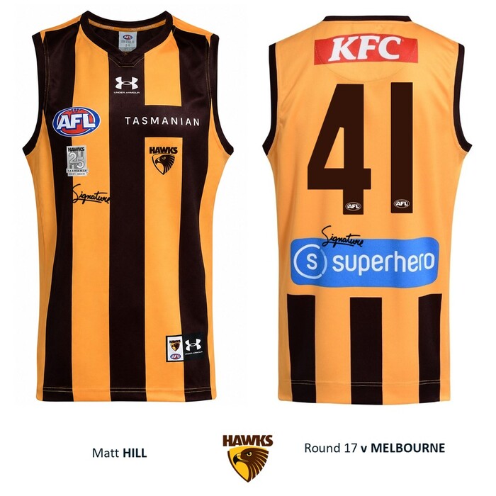 Photo of Matt Hill #41 Hawthorn 2026 '25 Years in Tasmania' Match-Worn Guernsey
