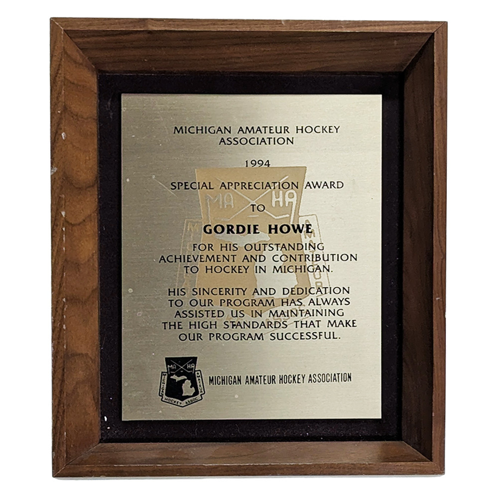 Gordie Howe's Michigan Amateur Hockey Award Plaque