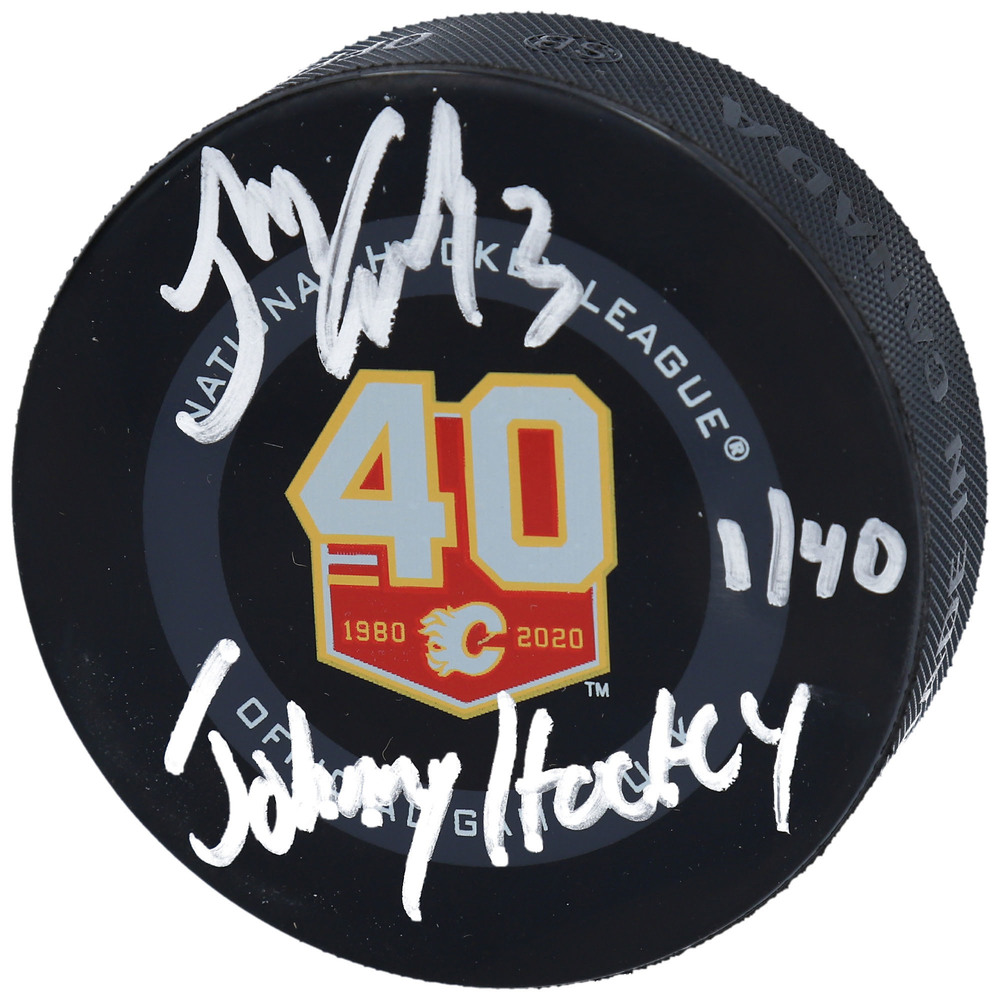 Johnny Gaudreau Calgary Flames Autographed 40th Anniversary Season Official Game Puck with
