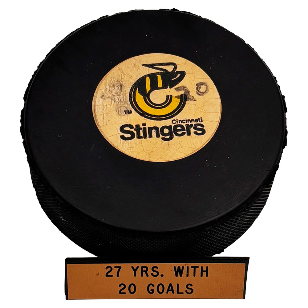 Gordie Howe Game-Used 1977-78 WHA Season 20th Goal Puck - 27 Years of 20 Goals