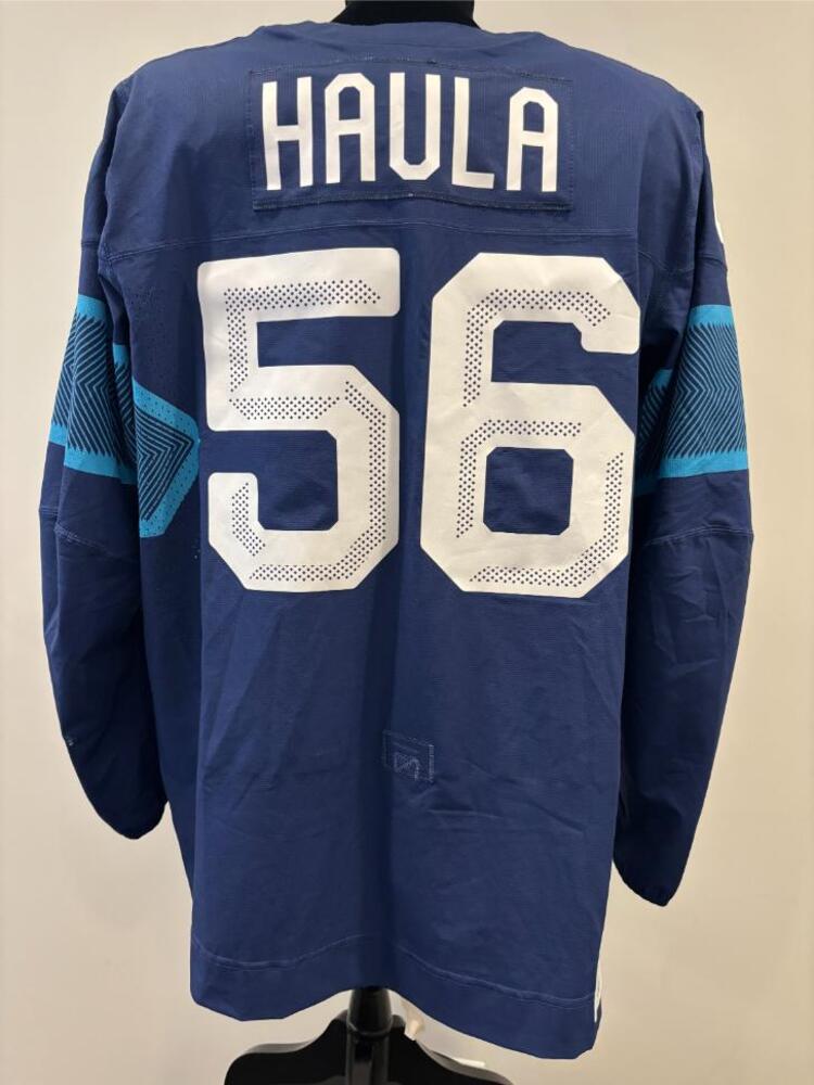 Erik Haula Finland Game-Used Blue Jersey worn v. Sweden on February 13, 2026, as a part of the 2026 Milano Cortina Winter Games.