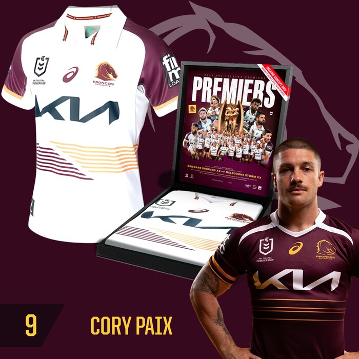 Photo of Cory Paix #9 Brisbane Broncos 2025 Player-Issue Grand Final Jersey