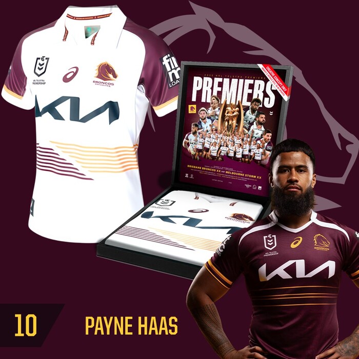 Photo of Payne Haas #10 Brisbane Broncos 2025 Player-Issue Grand Final Jersey