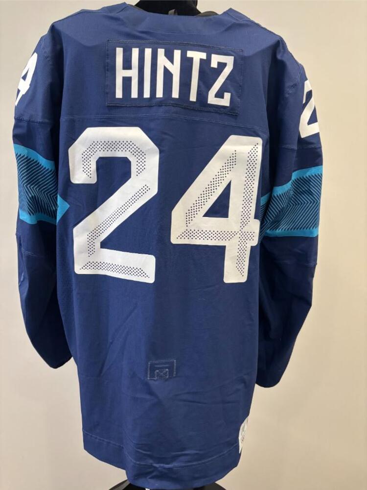 Roope Hintz Finland Game-Used Blue Jersey worn v. Switzerland on February 18, 2026, as a part of the 2026 Milano Cortina Winter Games.