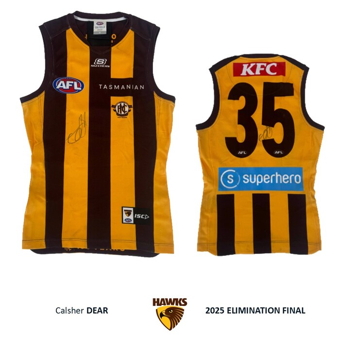 Photo of Calsher Dear #35 Hawthorn 2025 Elimination Final Match-Worn Guernsey