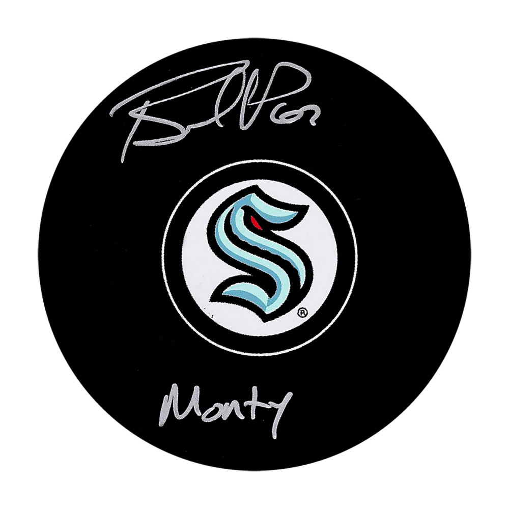Brandon Montour Autographed Seattle Kraken Puck w/MONTY Inscription