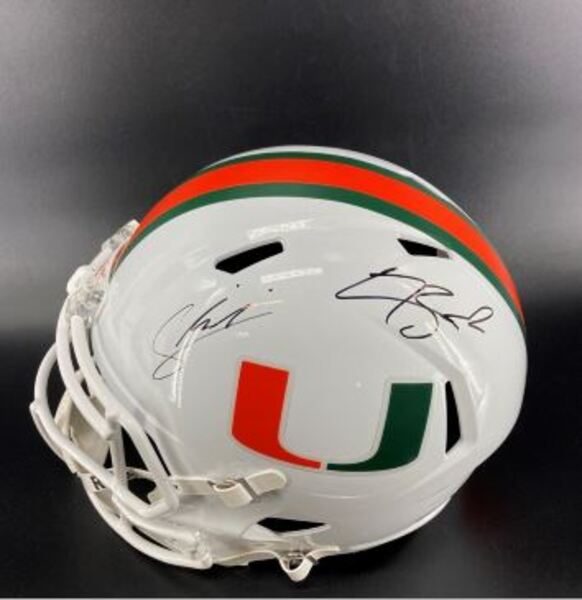 NFL - Hurricanes Multi-Sign Replica Speed Helmet Signed By Carson Beck A...