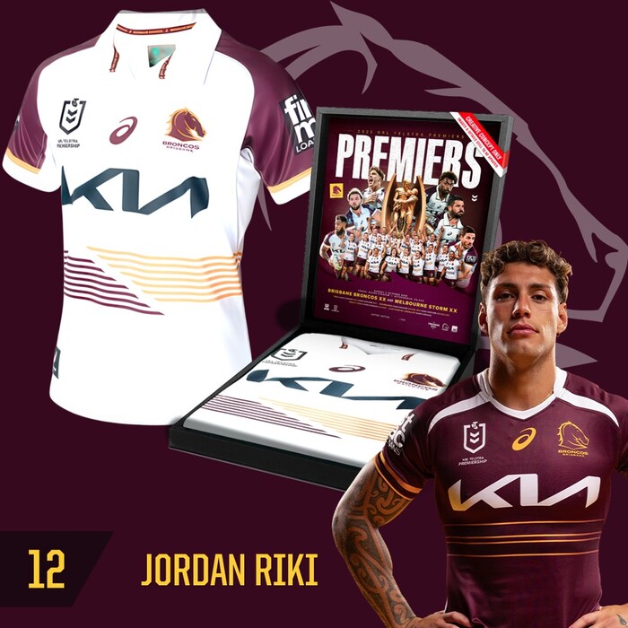 Jordan Riki #12 Brisbane Broncos 2025 Player-Issue Grand Final Jersey