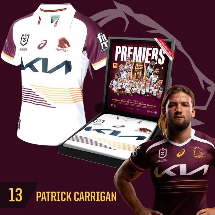 Patrick Carrigan #13 Brisbane Broncos 2025 Player-Issue Grand Final Jersey