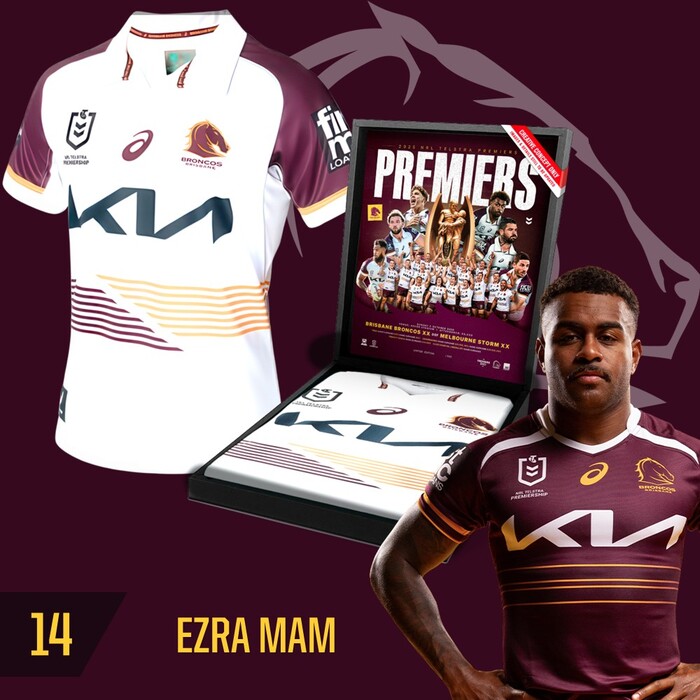 Ezra Mam #14 Brisbane Broncos 2025 Player-Issue Grand Final Jersey