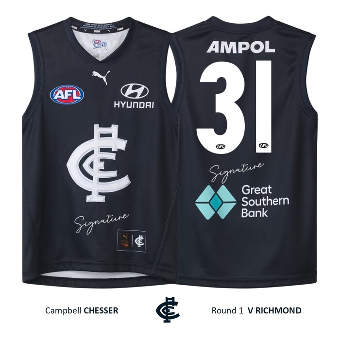 Photo of Campbell Chesser #31 Carlton Round 1 'Raised Monogram' Guernsey