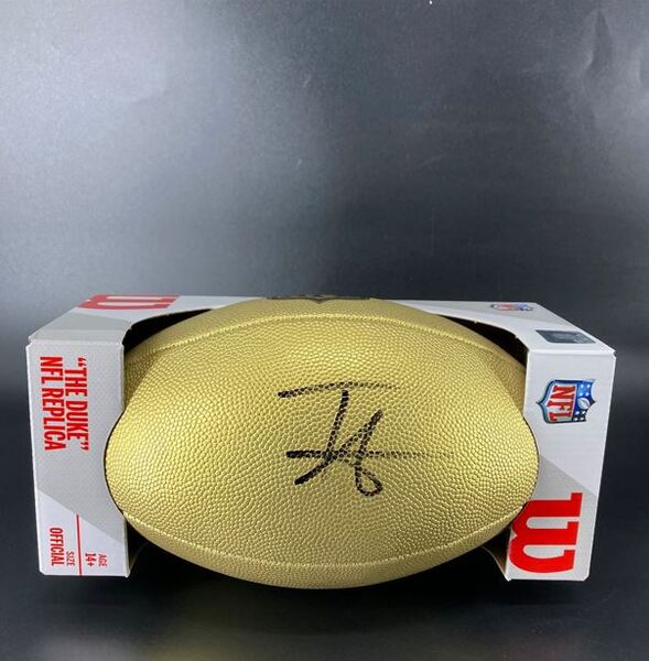 NFL - Lions Terrion Arnold Signed Gold Composite Football
