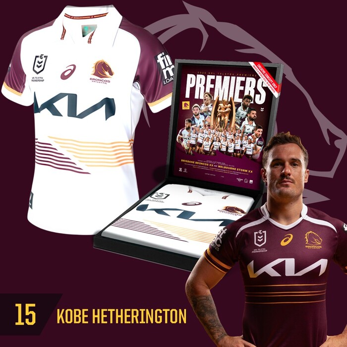 Photo of Kobe Hetherington #15 Brisbane Broncos 2025 Player-Issue Grand Final Jersey
