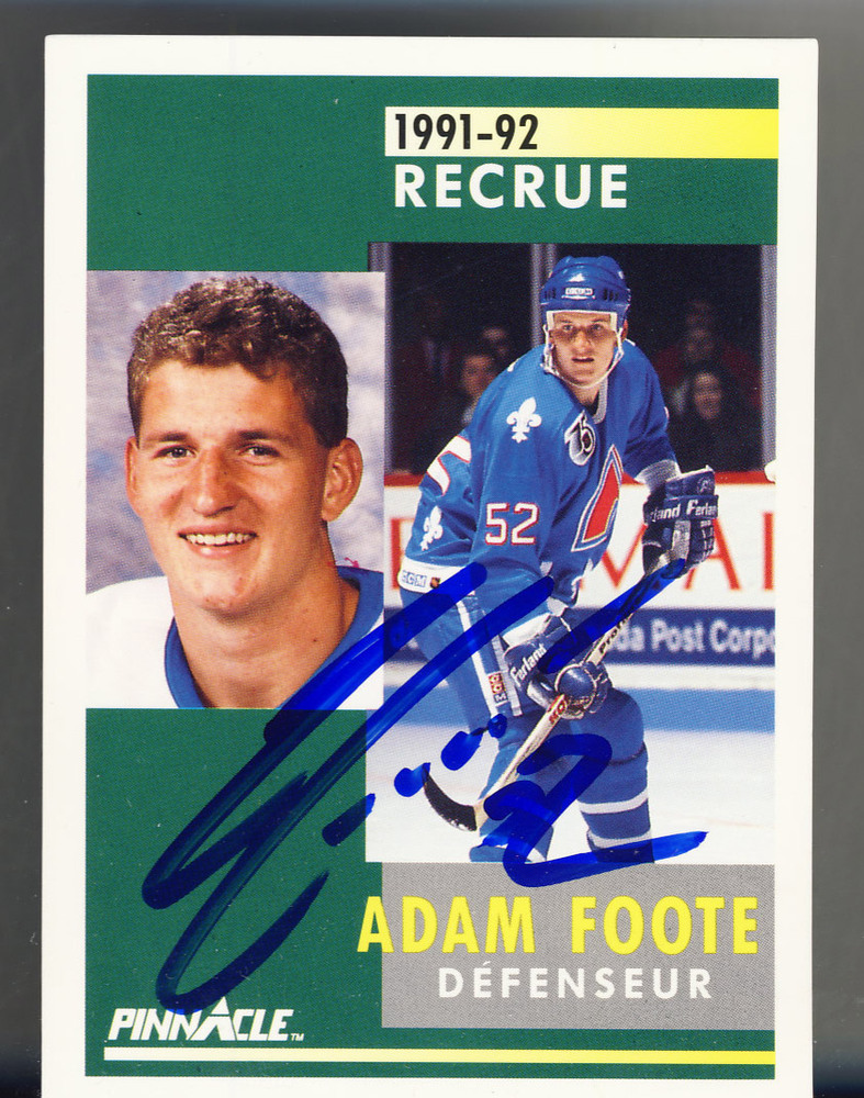 1991-92 Pinnacle ADAM FOOTE Quebec Nordiques Autographed Rookie Card *Colorado Avalanche*