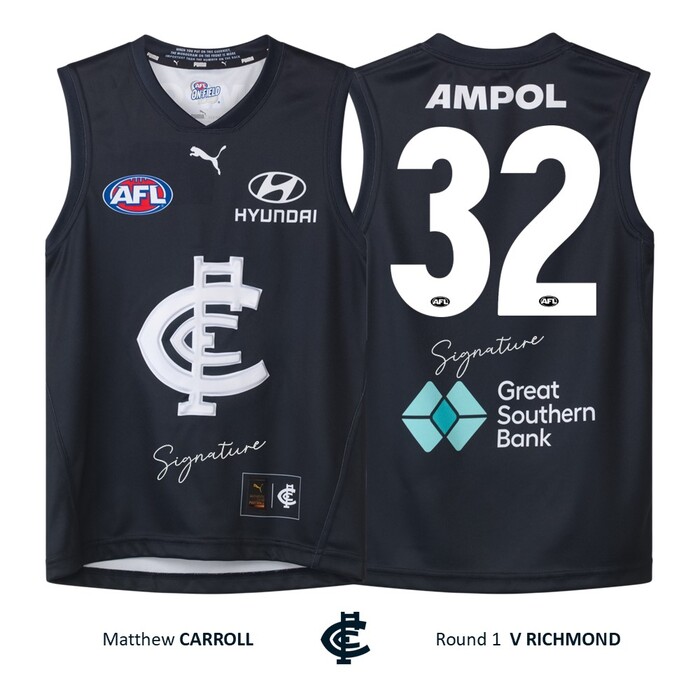 Photo of Matthew Carroll #32 Carlton Round 1 'Raised Monogram' Guernsey