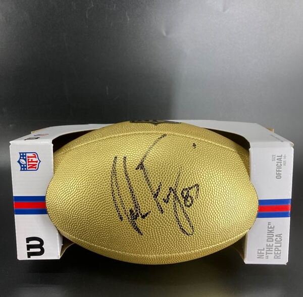 NFL - Cowboys Jake Ferguson Signed Gold Composite Football