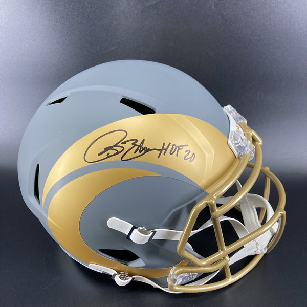 HOF - Rams Isaac Bruce Signed Replica Slate Speed Helmet with HOF 20 Ins...