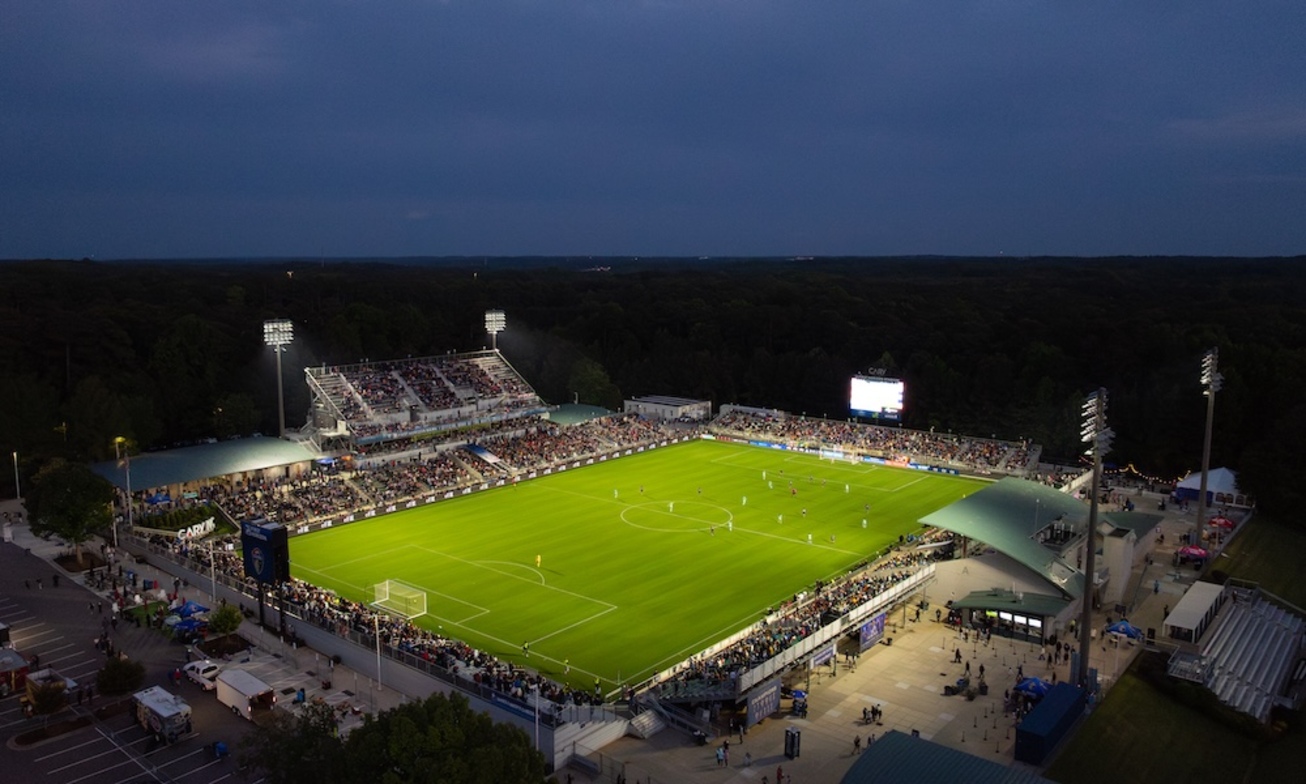 Image of the NC Courage stadium at night